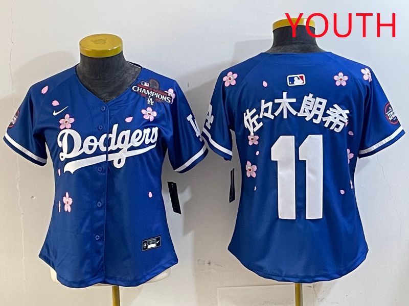 Youth Los Angeles Dodgers #11 R.Sasaki Blue Sakura Edition 2025 Nike MLB Jersey style 5->youth mlb jersey->Youth Jersey